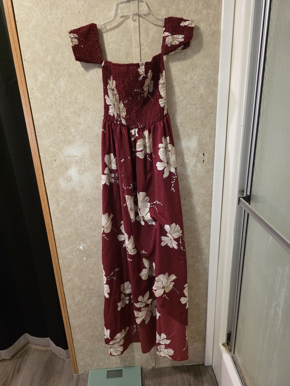 Amazon Girls' Burgundy Floral Off-Shoulder Maxi Dress with Cream Blooms